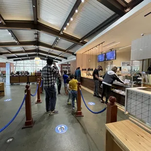 Clean, modern, and brightly lit food hall.