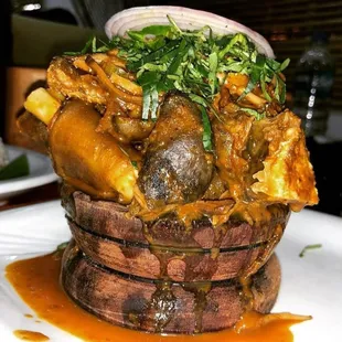 a basket of food on a plate
