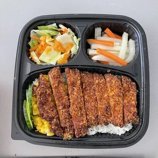 Tonkastu Rice Lunch Bento. Burnt and tough to chew!