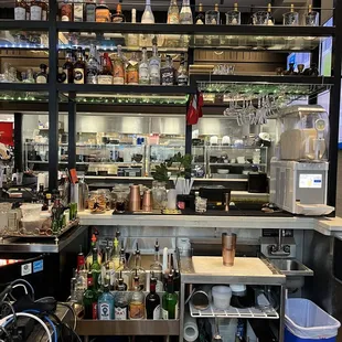 a view of a kitchen with a lot of counter space