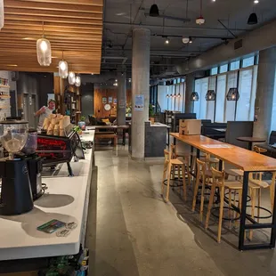 a view of the bar and dining area