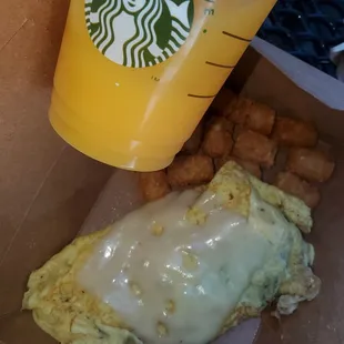 Veggie Omelellete with Tater Tots and Orange Juice