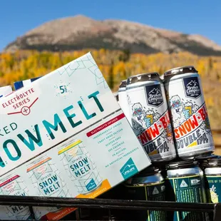 a basket full of cans of snow melt