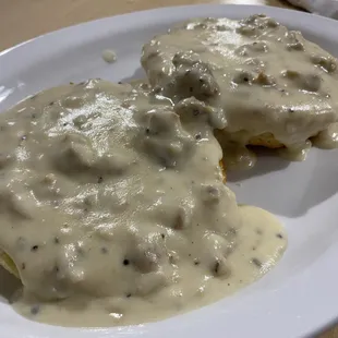 Biscuits &amp; Sausage Gravy. It was huge and fabulous. The gravy is flavorful and has just a hint of spice.