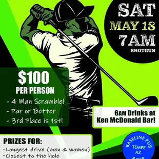 Sign up for the Annual Pub Golf Tournament. A fun filled day. Golf,Food,Raffles,50/50 and many prizes.
