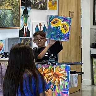 My son after his first mixed media class.