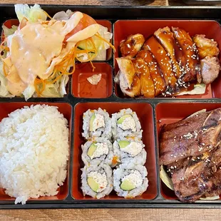 3 Items Bento Box with Short Rib, Chicken Teriyaki, and California Roll