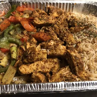 chicken, rice and vegetables