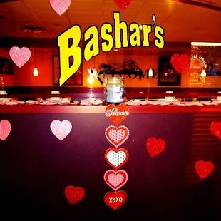 a bar decorated with hearts