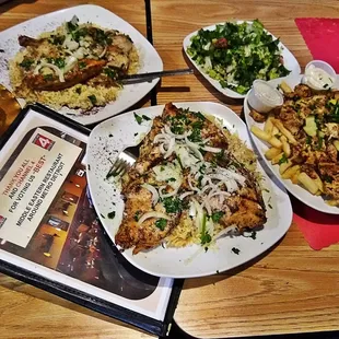 three plates of food