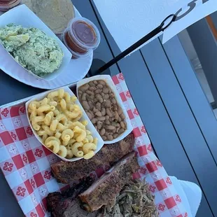 Bashful tray with brisket, pulled pork, &amp; added ribs to try!