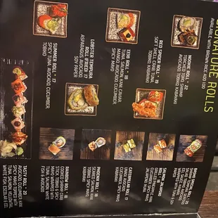 the menu for the restaurant