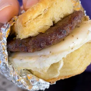 Biscuit Breakfast Sliders - sausage, egg, pepper jack
