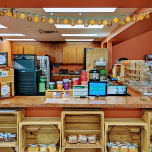 Basics Co-op Cafe view from inside the store.