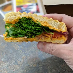Panini with hummus and spinach