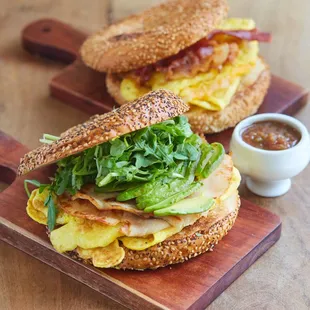 We have a variety of breakfast bagel sandwiches!