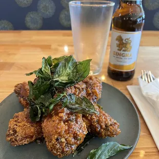 Sweet and sour wings w/ Singha Beer