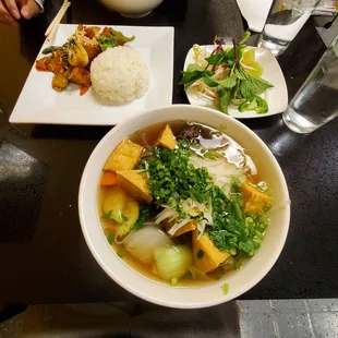 Vegan Pho and Tofu w/ Veggies in Peanut Sauce