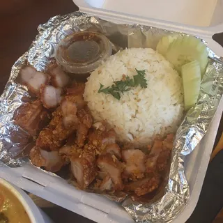 F4. Khao Moo Krob (Crispy Pork Rice)