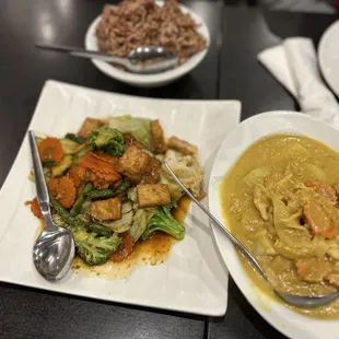 Brown Rice Mixed Vegetables with Tofu Yellow Kari that was so good and spicy