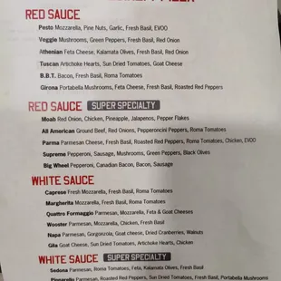 Specialty Pizzas or you can create your own