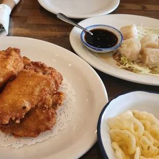 Angel wings, Shumai and rice chips