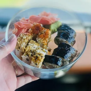 Salmon Skin &amp; Shrimp Tempura rolls to go. Take out much better second time around. Will Return :)'