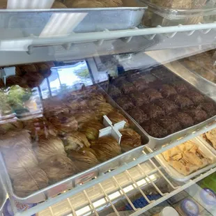 A variety of baklava is the display case