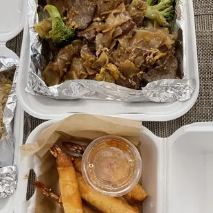 Pad See Eew with Beef and Shrimp Roll
