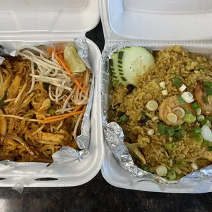 Chicken Pad Thai and pineapple fried rice.