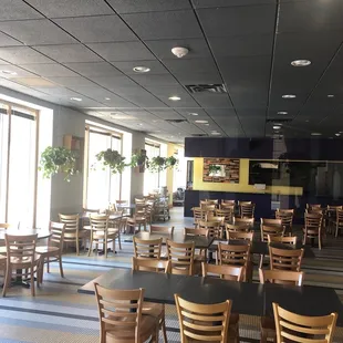 tables and chairs in a restaurant