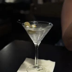 Extra dirty martini with blue cheese olives