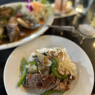 two plates of food on a table