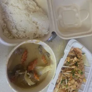 Pad thai, curry and half eaten rice