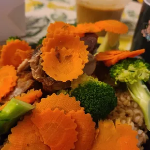 Duck Curry packaged in two boxes to separate the duck, carrots and broccoli from the red curry.