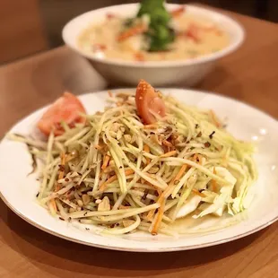 Green Papaya Salad (A.K.A - Som Tum). Pictured is Thai style, they can also make Lao style if preferred