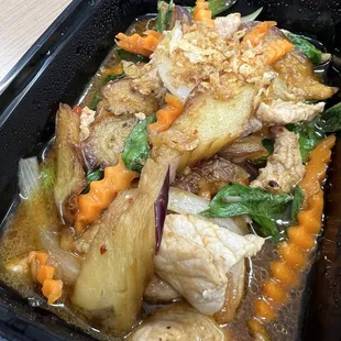 Eggplant Basil Stir-fry with pork.