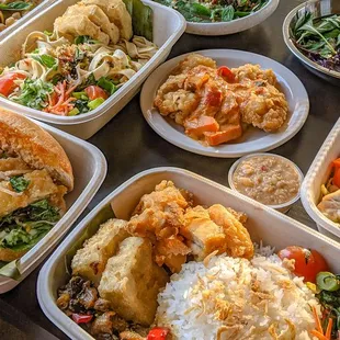 a variety of asian food