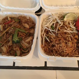 Traditional Pad Thai on the right