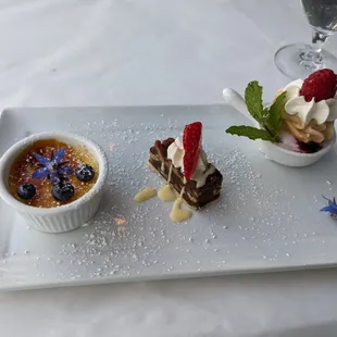 Desert trio the raspberry mint was my favorite but the creme brulee and chocolate bar was also fantastic