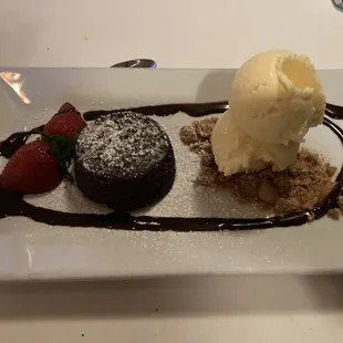 Chocolate molten cake with ice cream
