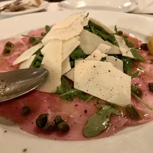 Close up beef carpaccio