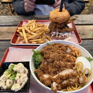 Fried Chicken Salad and Fried Chicken Sandwich