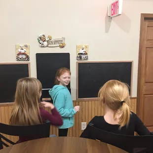 We love kids! The large chalkboards on the wall offer some entertainment while they wait for the food to arrive