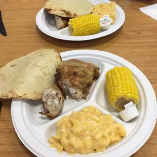 Lunch Special - Thigh and Leg plus two sides and some Pita Bread with some tasty sweet butter!