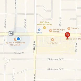 Basil's is actually here (blue dot)