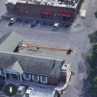 an aerial view of a parking lot