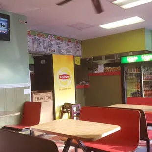 tables and chairs in a restaurant