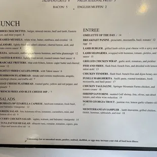 Lunch menu