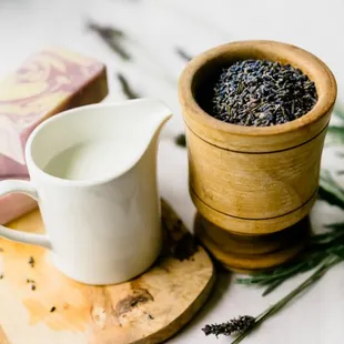 Goat's Milk straight from the farm and into the soap... Lavender Swirl :-)